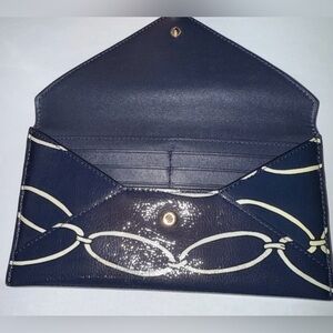 Tory Burch Navy Blue Chain Design Leather Wallet